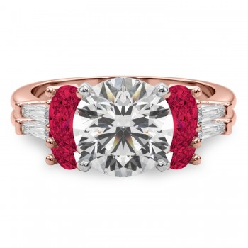 Round Lab Grown Diamond & Oval Ruby Bridal Set 14K Rose Gold (5.09ct)