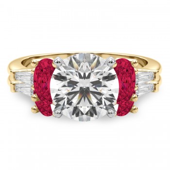 Round Lab Grown Diamond & Oval Ruby Bridal Set 14K Yellow Gold (5.09ct)