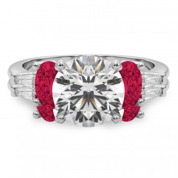 Round Lab Grown Diamond & Oval Ruby Bridal Set in Palladium (5.09ct)
