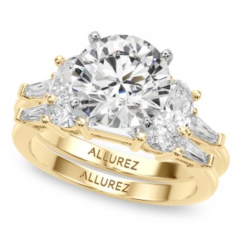 Round Moissanite Diamond Engagement Ring Bridal Set 18K Yellow Gold (4.93ct)