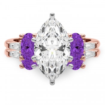 Marquise Lab Grown Diamond & Oval Amethyst Bridal Set 14K Rose Gold (4.65ct)