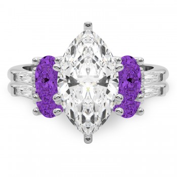 Marquise Lab Grown Diamond & Oval Amethyst Bridal Set in Platinum (4.65ct)