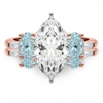 Marquise Lab Grown Diamond & Oval Aquamarine Bridal Set 14K Rose Gold (4.65ct)