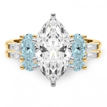 Marquise Lab Grown Diamond & Oval Aquamarine Bridal Set 14K Yellow Gold (4.65ct)
