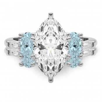 Marquise Lab Grown Diamond & Oval Aquamarine Bridal Set in Platinum (4.65ct)