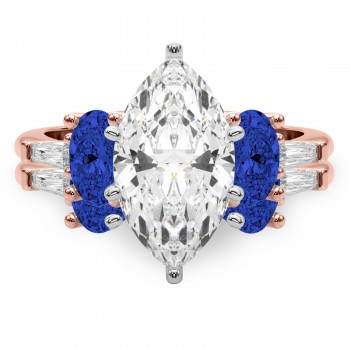 Marquise Lab Grown Diamond & Oval Blue Sapphire Bridal Set 14K Rose Gold (5.17ct)