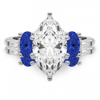 Marquise Lab Grown Diamond & Oval Blue Sapphire Bridal Set 14K White Gold (5.17ct)