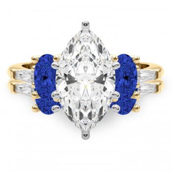 Marquise Lab Grown Diamond & Oval Blue Sapphire Bridal Set 14K Yellow Gold (5.17ct)