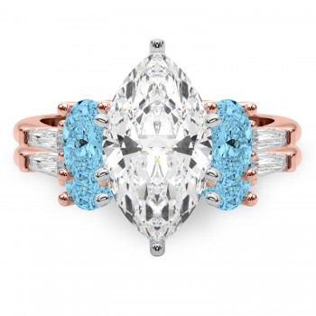 Marquise Lab Grown Diamond & Oval Blue Topaz Bridal Set 14K Rose Gold (4.97ct)