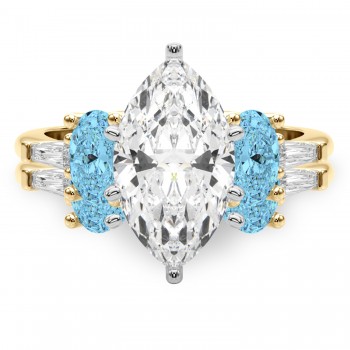 Marquise Lab Grown Diamond & Oval Blue Topaz Bridal Set 14K Yellow Gold (4.97ct)