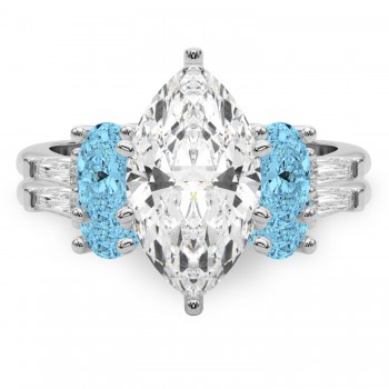 Marquise Lab Grown Diamond & Oval Blue Topaz Bridal Set in Platinum (4.97ct)