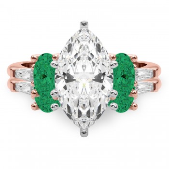Marquise Lab Grown Diamond & Oval Emerald Bridal Set 14K Rose Gold (4.65ct)