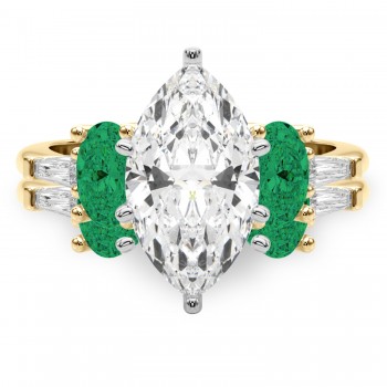 Marquise Lab Grown Diamond & Oval Emerald Bridal Set 18K Yellow Gold (4.65ct)