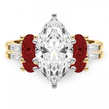 Marquise Lab Grown Diamond & Oval Garnet Bridal Set 14K Yellow Gold (4.97ct)