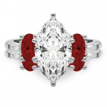 Marquise Lab Grown Diamond & Oval Garnet Bridal Set in Platinum (4.97ct)