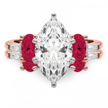 Marquise Lab Grown Diamond & Oval Ruby Bridal Set 14K Rose Gold (5.09ct)