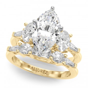 Marquise Moissanite Diamond Engagement Ring Bridal Set 14K Yellow Gold (4.93ct)