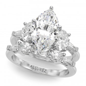 Marquise Moissanite Diamond Engagement Ring Bridal Set in Platinum (4.93ct)