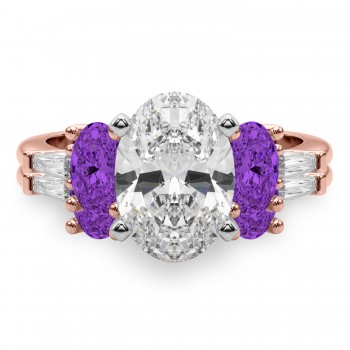 Oval Lab Grown Diamond & Amethyst Bridal Set 14K Rose Gold (4.65ct)