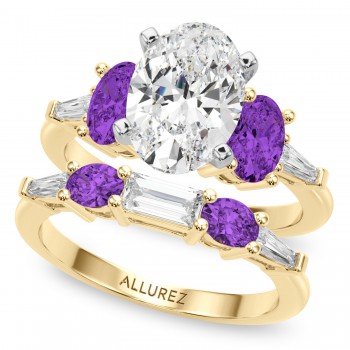 Oval Lab Grown Diamond & Amethyst Bridal Set 14K Yellow Gold (4.65ct)