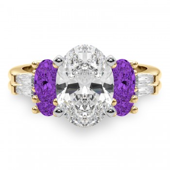 Oval Lab Grown Diamond & Amethyst Bridal Set 18K Yellow Gold (4.65ct)