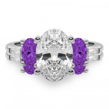 Oval Lab Grown Diamond & Amethyst Bridal Set in Palladium (4.65ct)