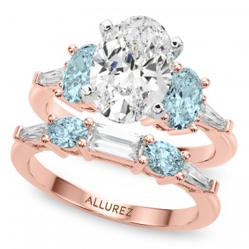 Oval Lab Grown Diamond & Aquamarine Bridal Set 14K Rose Gold (4.65ct)