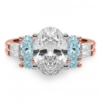 Oval Lab Grown Diamond & Aquamarine Bridal Set 14K Rose Gold (4.65ct)