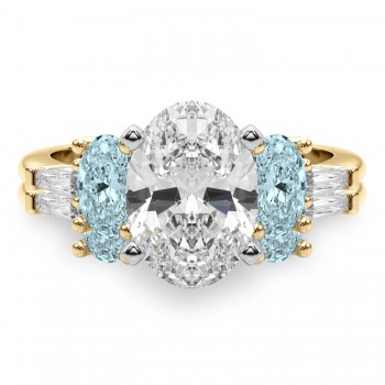 Oval Lab Grown Diamond & Aquamarine Bridal Set 14K Yellow Gold (4.65ct)
