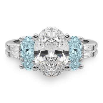 Oval Lab Grown Diamond & Aquamarine Bridal Set in Palladium (4.65ct)