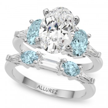 Oval Lab Grown Diamond & Aquamarine Bridal Set in Platinum (4.65ct)