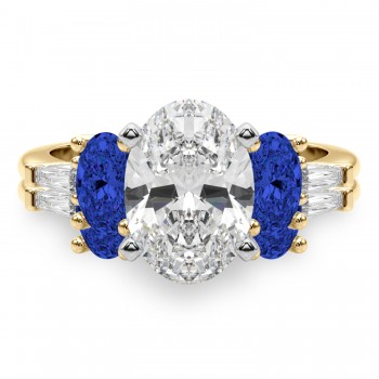 Oval Lab Grown Diamond & Blue Sapphire Bridal Set 14K Yellow Gold (5.17ct)
