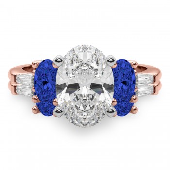 Oval Lab Grown Diamond & Blue Sapphire Bridal Set 18K Rose Gold (5.17ct)