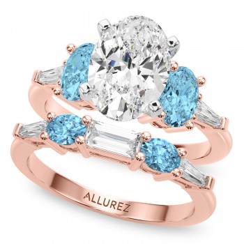 Oval Lab Grown Diamond & Blue Topaz Bridal Set 14K Rose Gold (4.97ct)