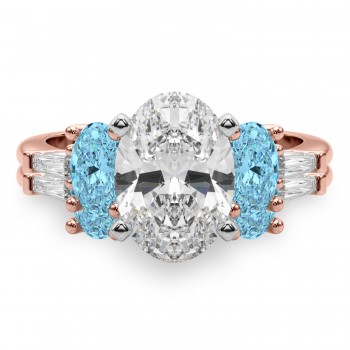 Oval Lab Grown Diamond & Blue Topaz Bridal Set 14K Rose Gold (4.97ct)