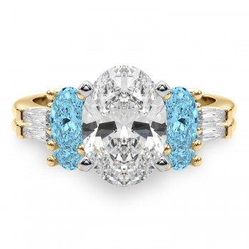 Oval Lab Grown Diamond & Blue Topaz Bridal Set 14K Yellow Gold (4.97ct)