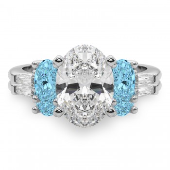 Oval Lab Grown Diamond & Blue Topaz Bridal Set in Platinum (4.97ct)