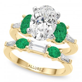 Oval Lab Grown Diamond & Emerald Bridal Set 14K Yellow Gold (4.65ct)