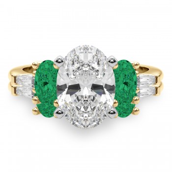 Oval Lab Grown Diamond & Emerald Bridal Set 14K Yellow Gold (4.65ct)