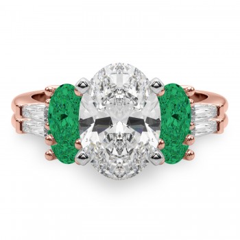 Oval Lab Grown Diamond & Emerald Bridal Set 18K Rose Gold (4.65ct)
