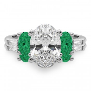 Oval Lab Grown Diamond & Emerald Bridal Set in Palladium (4.65ct)
