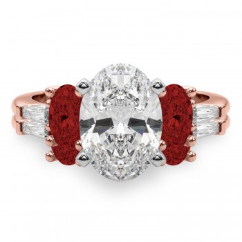 Oval Lab Grown Diamond & Garnet Bridal Set 14K Rose Gold (4.97ct)
