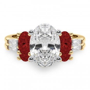 Oval Lab Grown Diamond & Garnet Bridal Set 14K Yellow Gold (4.97ct)