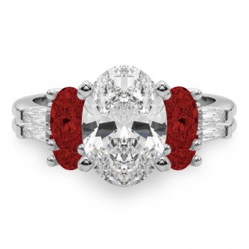 Oval Lab Grown Diamond & Garnet Bridal Set in Palladium (4.97ct)