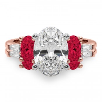 Oval Lab Grown Diamond & Ruby Bridal Set 14K Rose Gold (5.09ct)