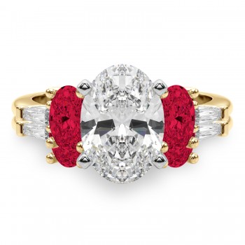 Oval Lab Grown Diamond & Ruby Bridal Set 18K Yellow Gold (5.09ct)