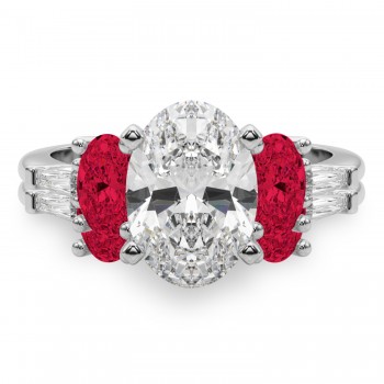 Oval Lab Grown Diamond & Ruby Bridal Set in Palladium (5.09ct)