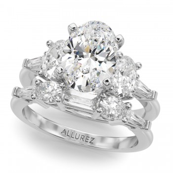 Oval Moissanite Diamond Engagement Ring Bridal Set in Palladium (4.93ct)