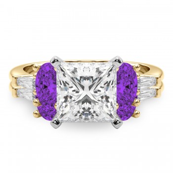 Princess Cut Lab Grown Diamond & Oval Amethyst Bridal Set 14K Yellow Gold (4.65ct)