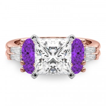 Princess Cut Lab Grown Diamond & Oval Amethyst Bridal Set 18K Rose Gold (4.65ct)